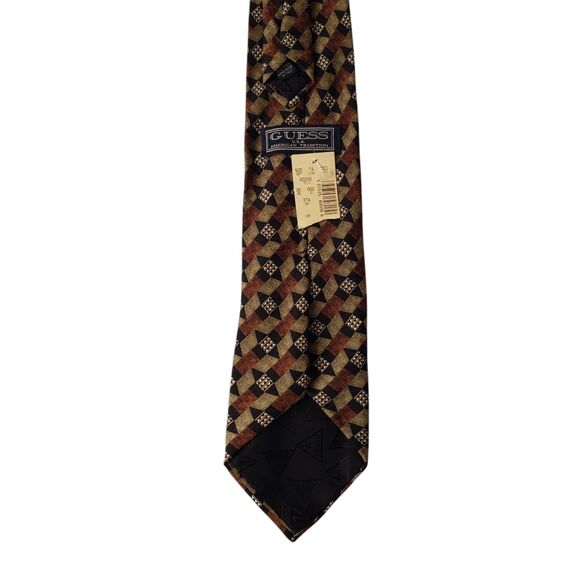 Guess 100% Silk Neck Tie Brown Beige Geometric Italy NWT Vintage - Picture 3 of 10